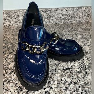 Jeffrey Campbell Blue Recess Curb Chain Platform Loafer - Navy Patent Leather